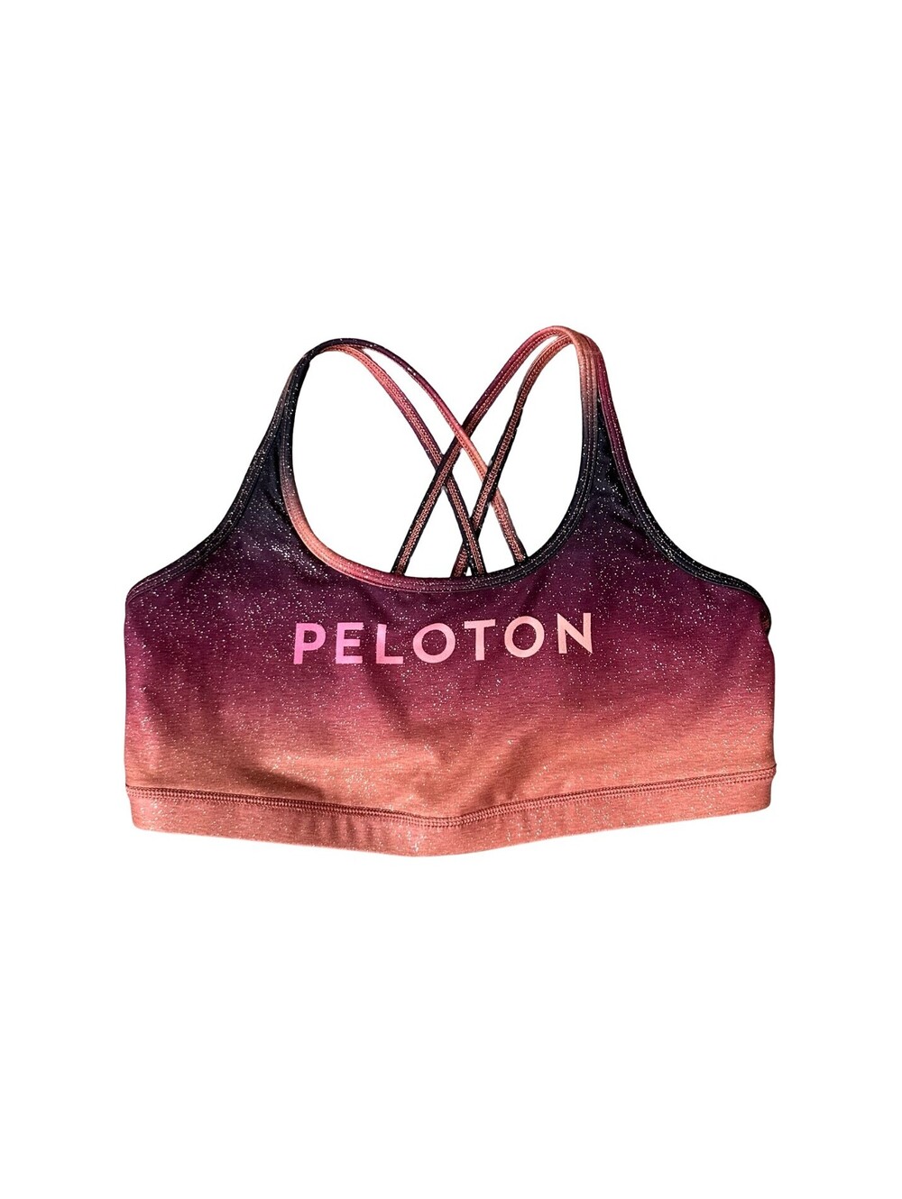 Peloton Women's L Sparkle Sports Bra Plum Coral Ombre Strappy Back WITH
